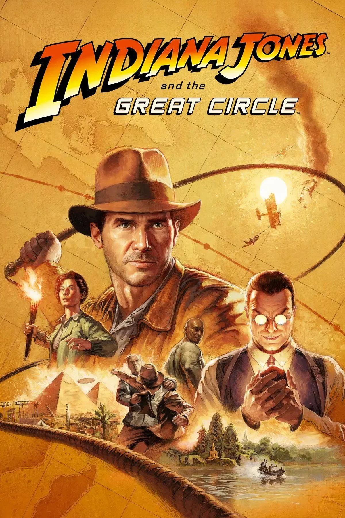 Indiana Jones với chiếc roi đặc trưng trong một khung cảnh hang động, gợi lên không khí phiêu lưu của trò chơi