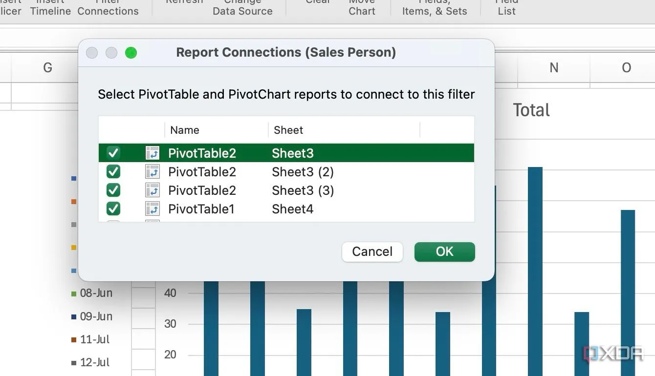 Kết nối Slicer với các PivotTable liên quan trên dashboard Excel