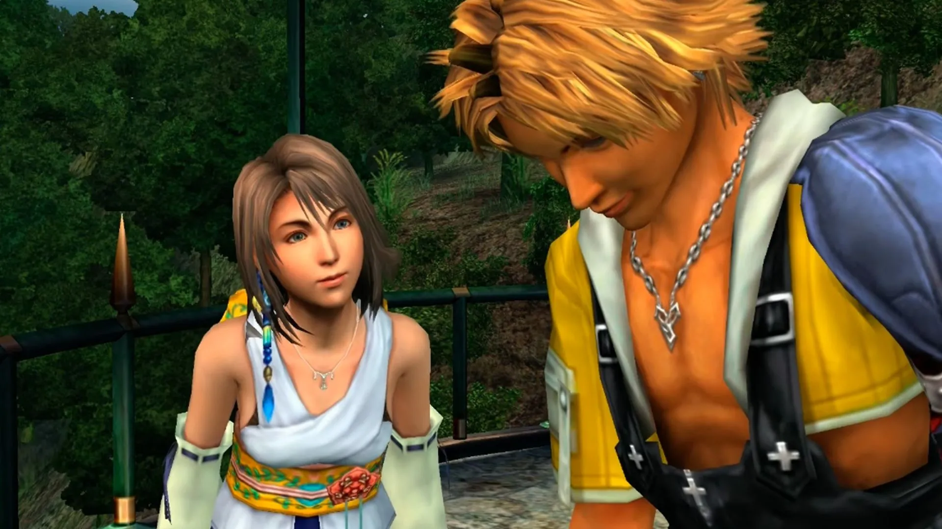 Khoảnh khắc Tidus và Yuna cố gắng mỉm cười và cười lớn trong Final Fantasy X, một cảnh phim gây tranh cãi nhưng ẩn chứa nhiều cảm xúc.