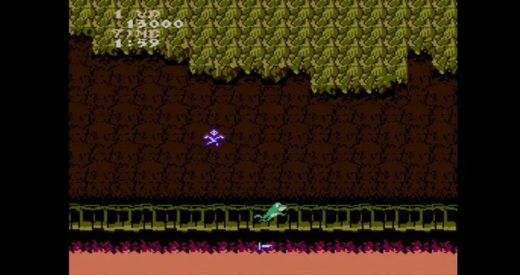 Khung cảnh lâu đài và kẻ thù trong Ghosts 'n Goblins, một game platformer khó.