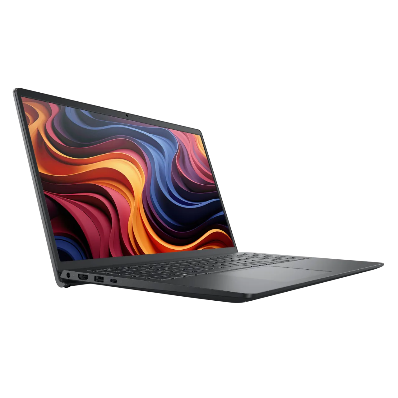 Laptop Dell 15 với màn hình mở, tổng quan thiết kế hiện đại và logo Dell