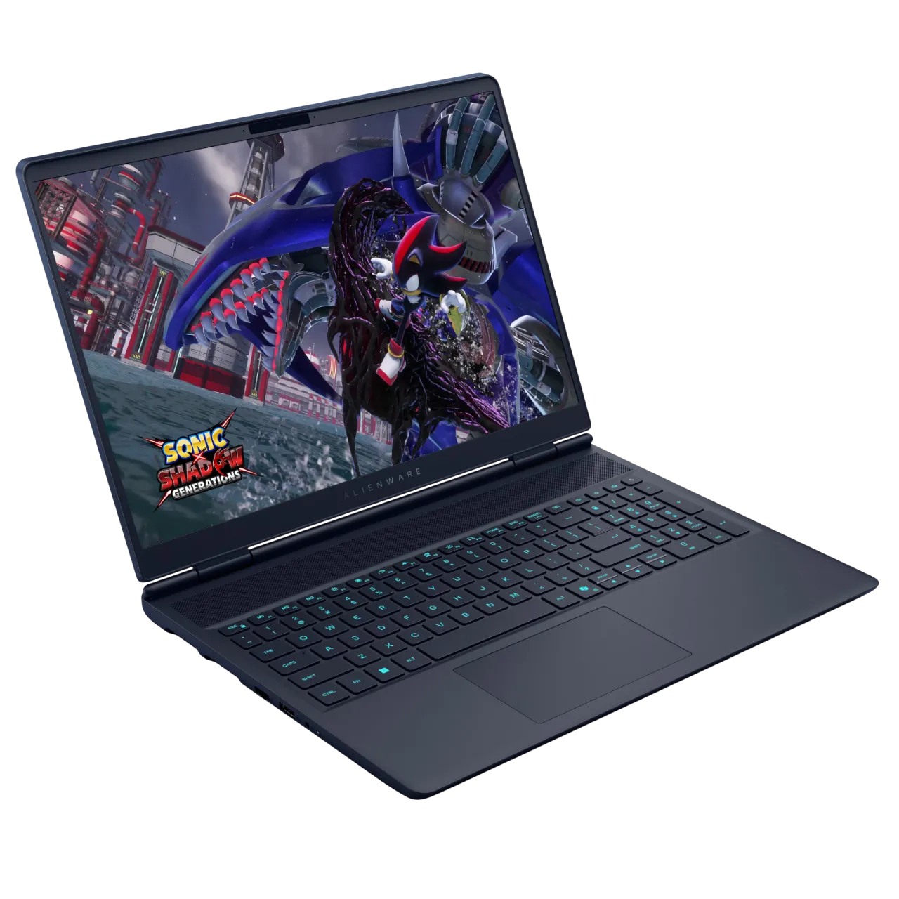 Laptop gaming Alienware 16X Aurora màu xanh đen nổi bật trên nền tối