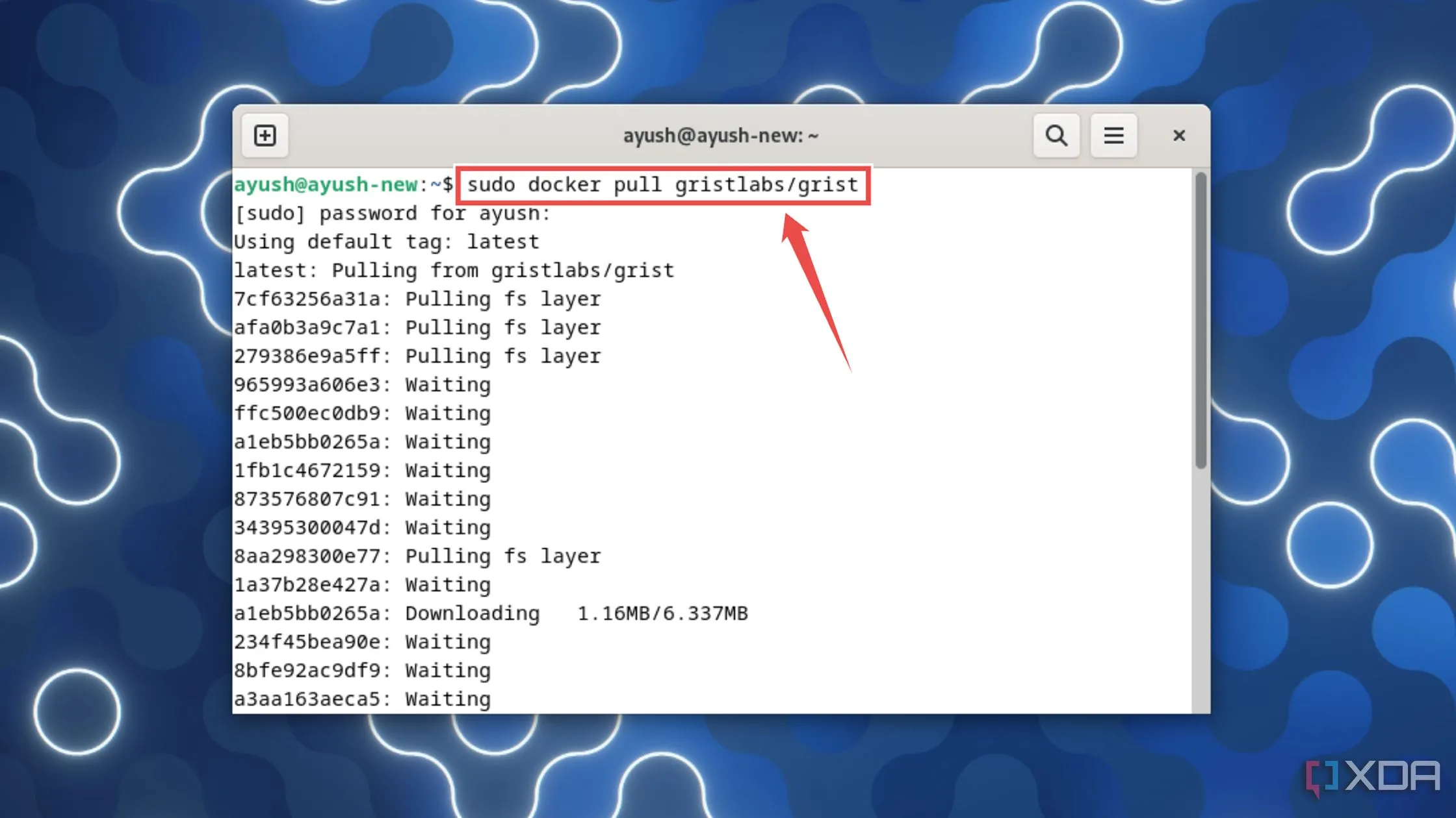 Lệnh docker pull để tải image Grist từ Docker Hub
