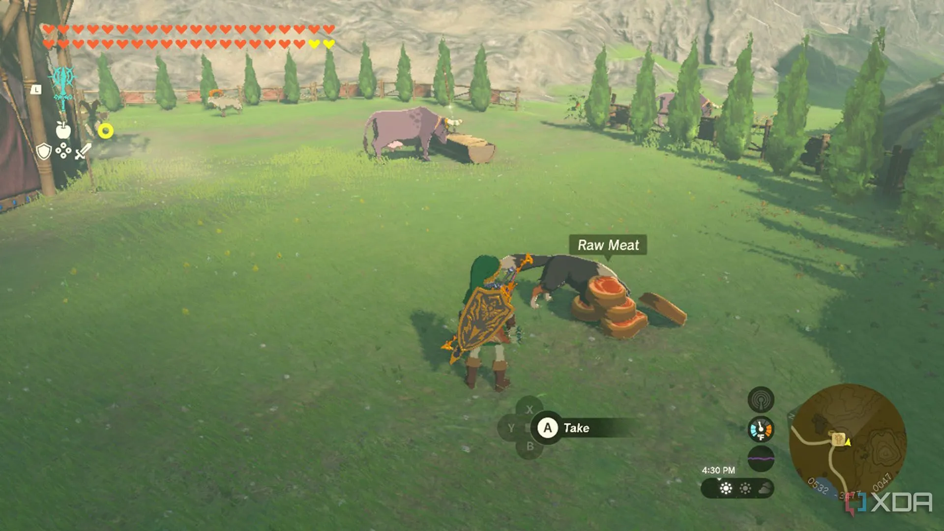 Link cho chó ăn tại một chuồng ngựa ở The Legend of Zelda: Tears of the Kingdom