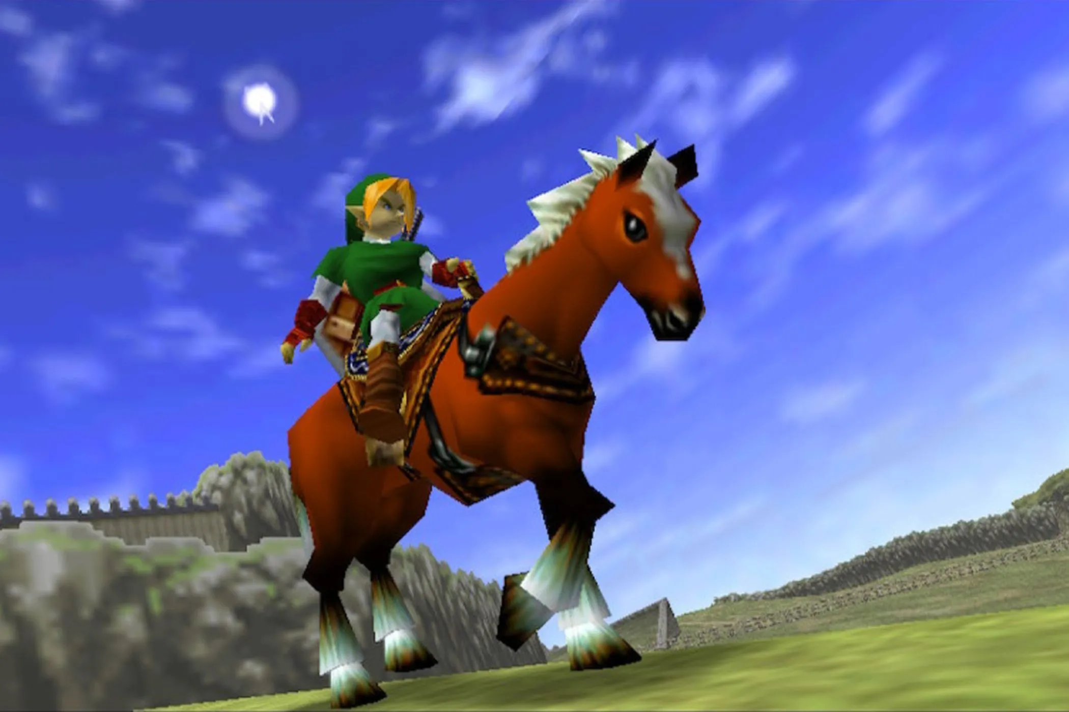 Link cưỡi Epona trong game The Legend of Zelda Ocarina of Time minh họa cơ chế khóa mục tiêu Z-Targeting