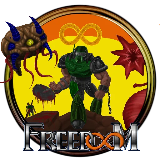 Logo Freedoom, phiên bản game bắn súng kinh điển DOOM mã nguồn mở miễn phí