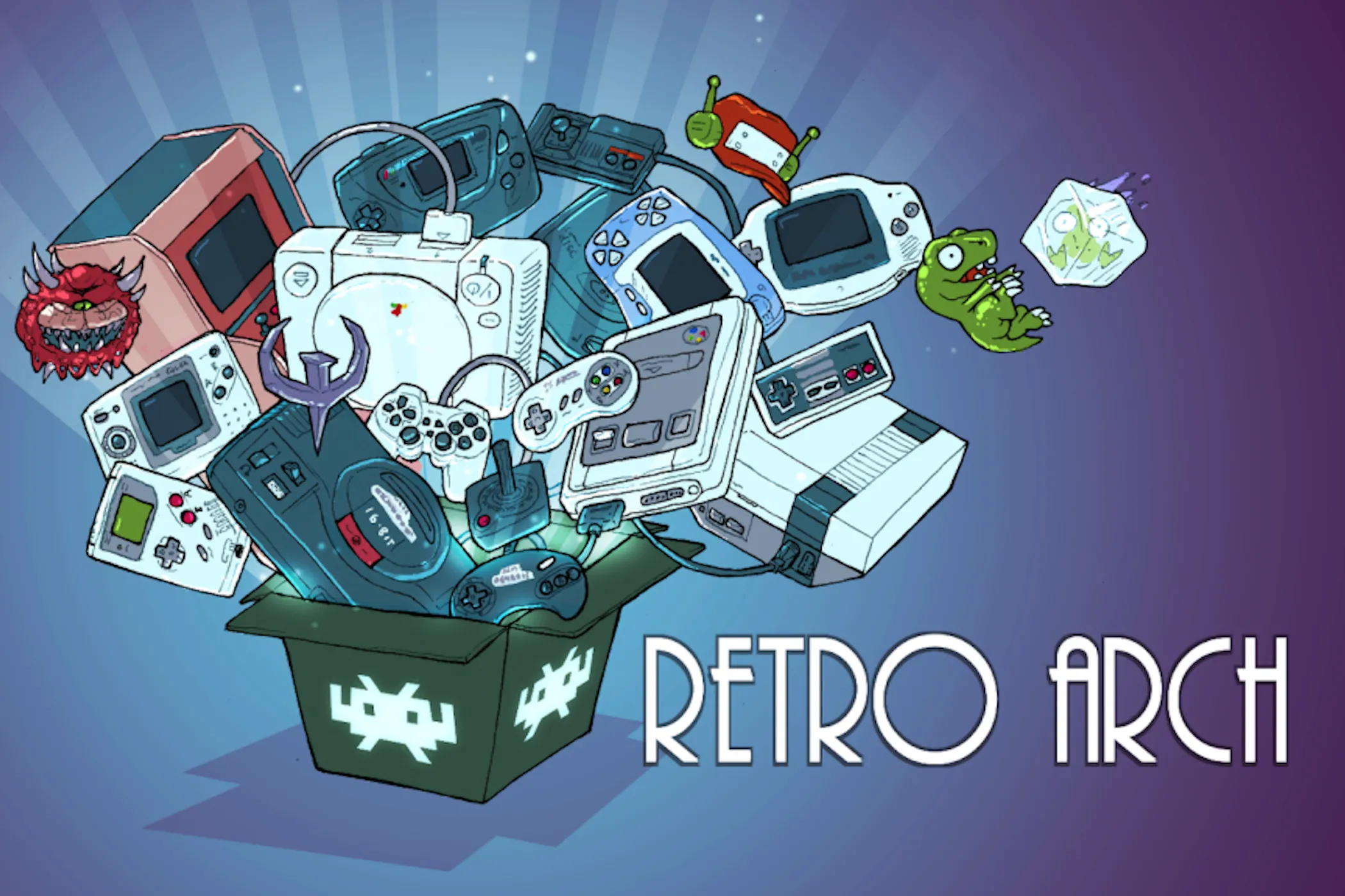 Logo và hình ảnh minh họa của RetroArch, một trình giả lập mạnh mẽ
