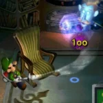 Luigi's Mansion gameplay trên màn hình, giả lập GameCube với đồ họa mượt mà