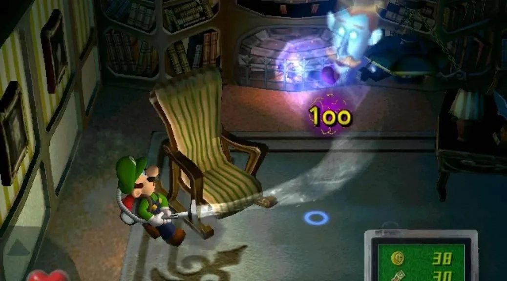 Luigi's Mansion gameplay trên màn hình, giả lập GameCube với đồ họa mượt mà