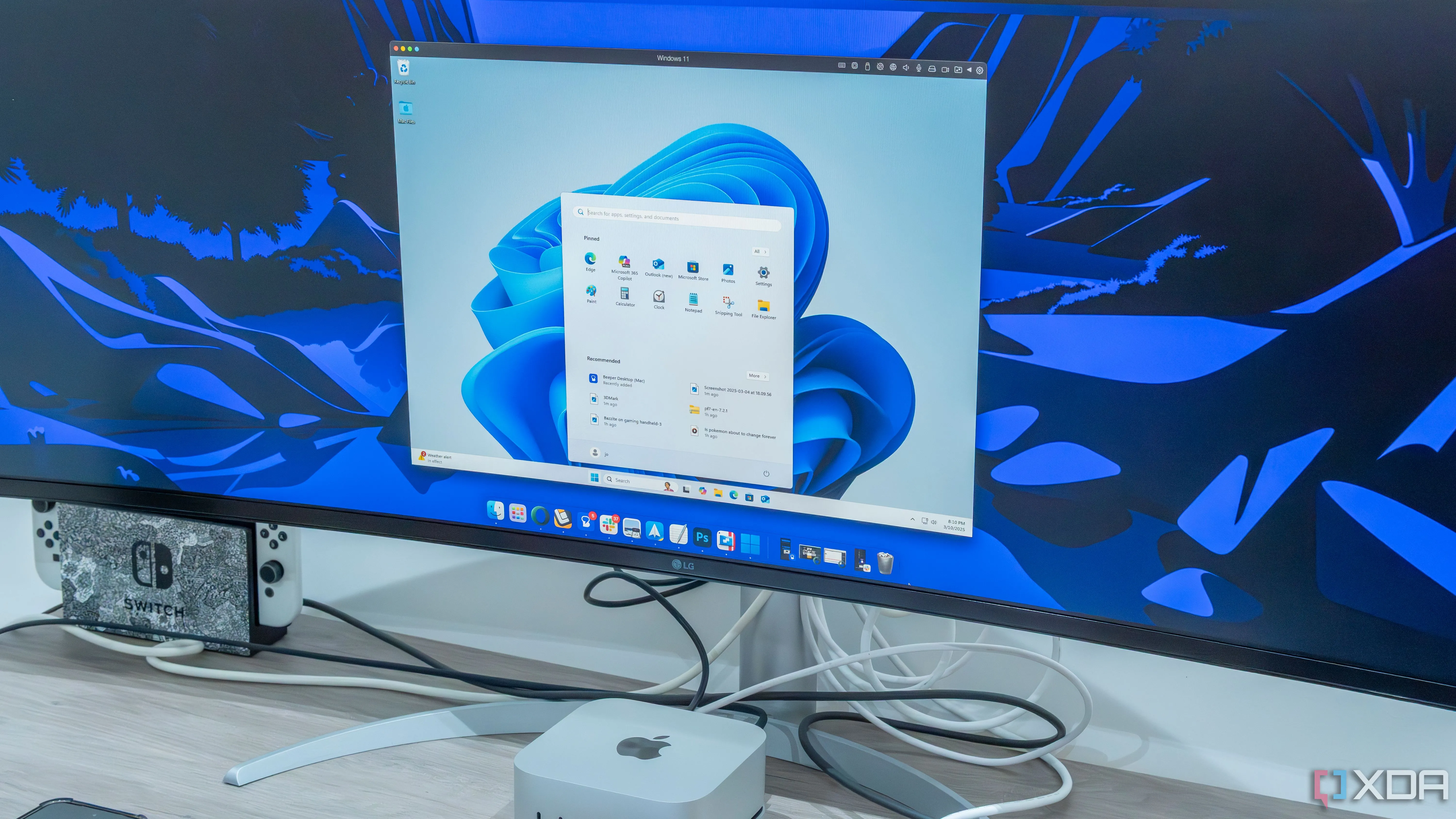 Mac Mini M4 với giao diện Windows 11 chạy ảo hóa qua Parallels Desktop, minh họa khả năng tương thích
