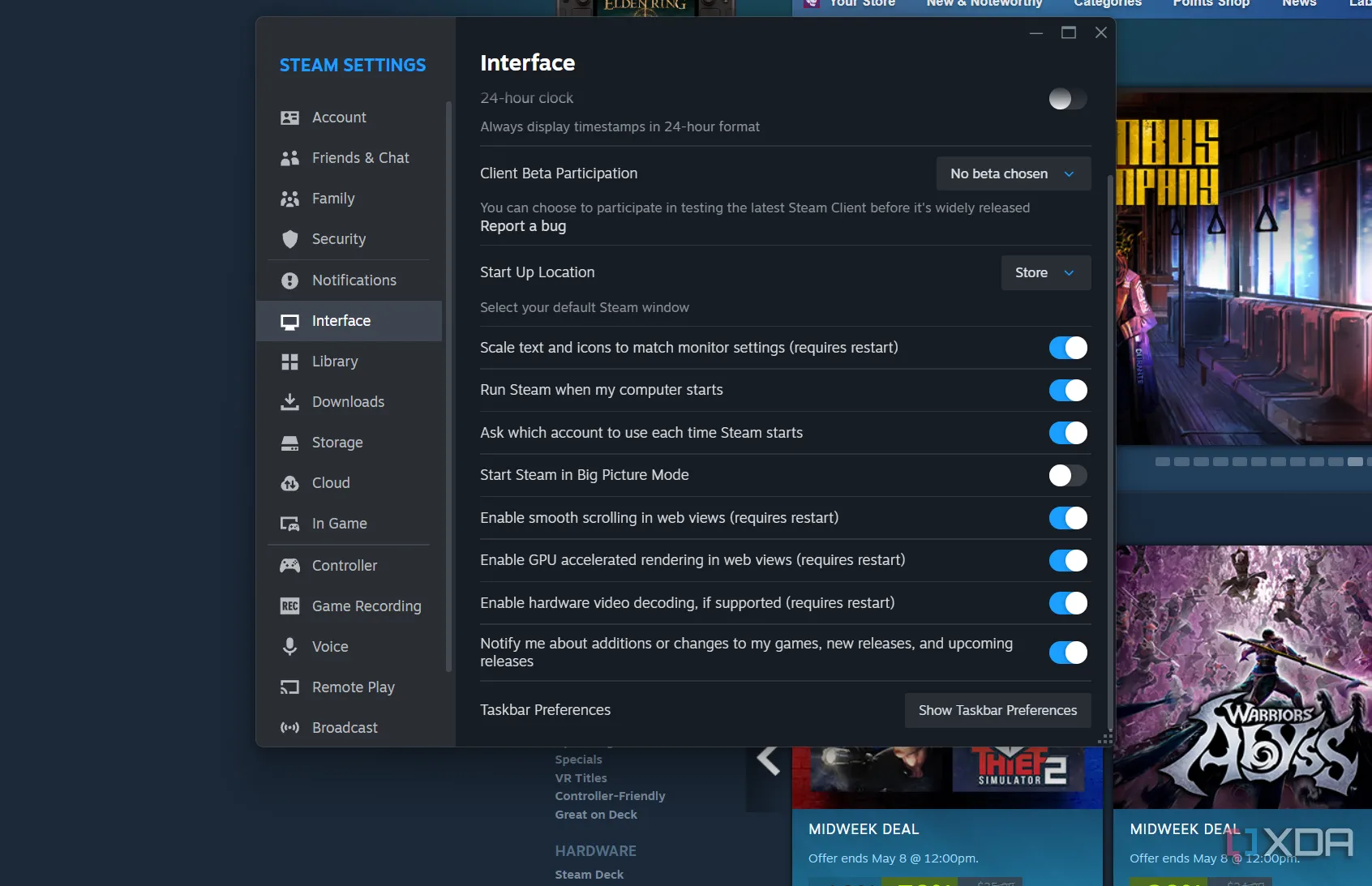 Màn hình chế độ Big Picture của Steam khởi động trên PC