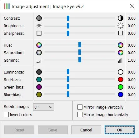 Màn hình chỉnh sửa ảnh cơ bản của ImageEye với các tùy chọn điều chỉnh độ sáng, tương phản.