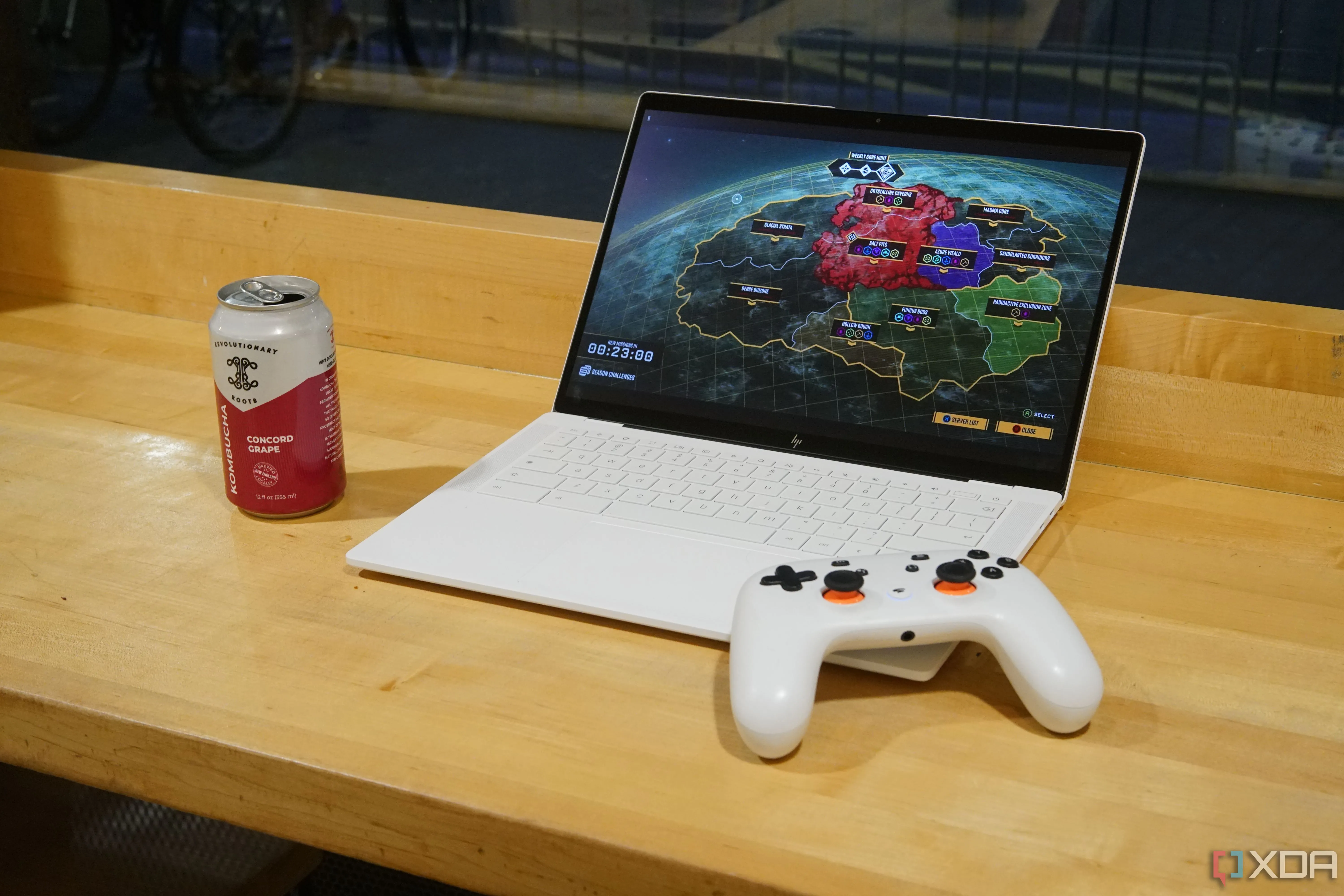 Màn hình chơi game Deep Rock Galactic trên Chromebook, cho thấy ảnh hưởng của độ trễ VPN đến trải nghiệm chơi game trực tuyến tốc độ cao.