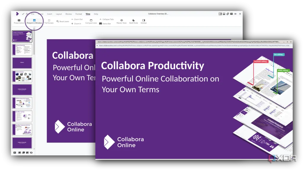 Màn hình Collabora Online hiển thị giao diện người dùng và nhấn mạnh tính năng bảo mật, riêng tư.