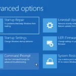 Màn hình Command Prompt trong chế độ Tùy chọn nâng cao của Windows 11 sau khi xóa file System32