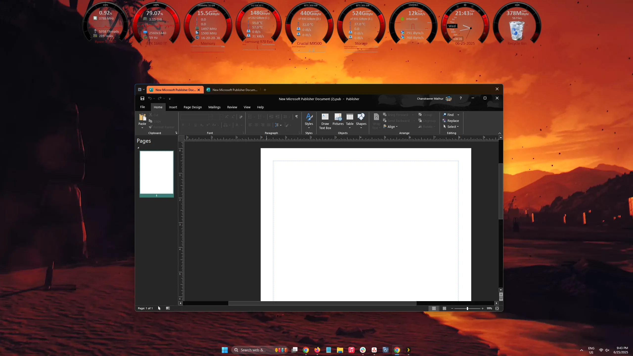 Màn hình desktop Windows đã tùy biến với Wallpaper Engine, Groupy, Rainmeter và TranslucentTB hoạt động