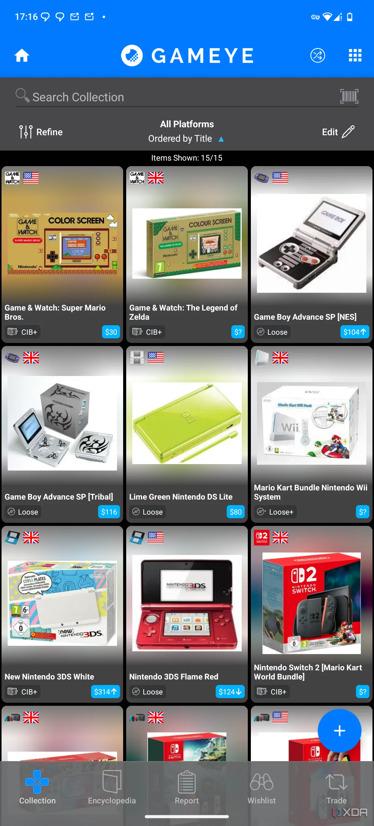 Màn hình quản lý máy chơi game (console) trong Gameye, cho phép người dùng thêm và theo dõi các hệ máy