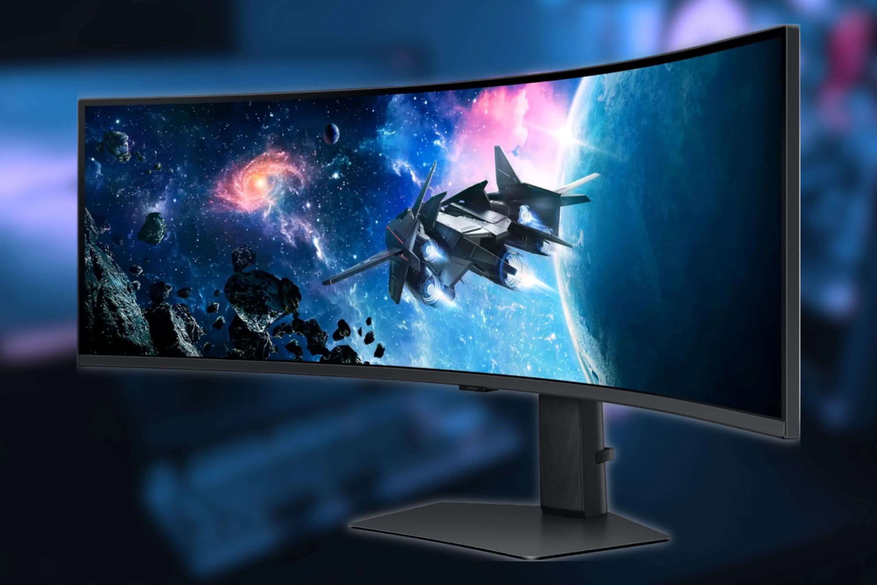 Màn hình Samsung Odyssey G95C ultrawide cong với nền mờ
