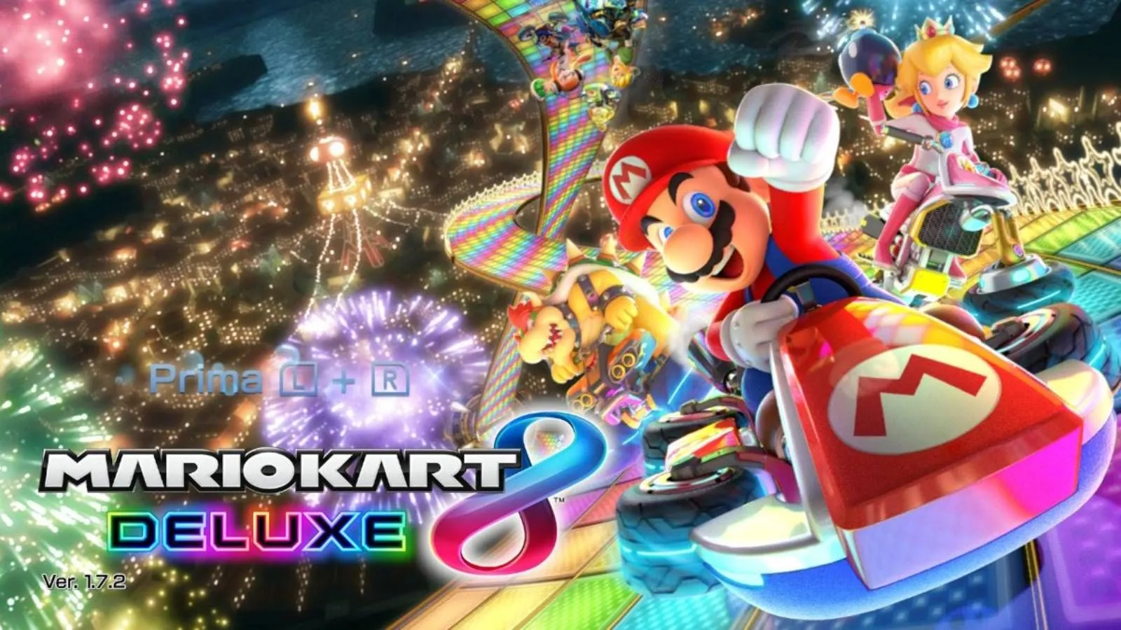Màn hình tiêu đề game Mario Kart 8 Deluxe, minh họa khả năng tải nhanh hơn trên Nintendo Switch 2.