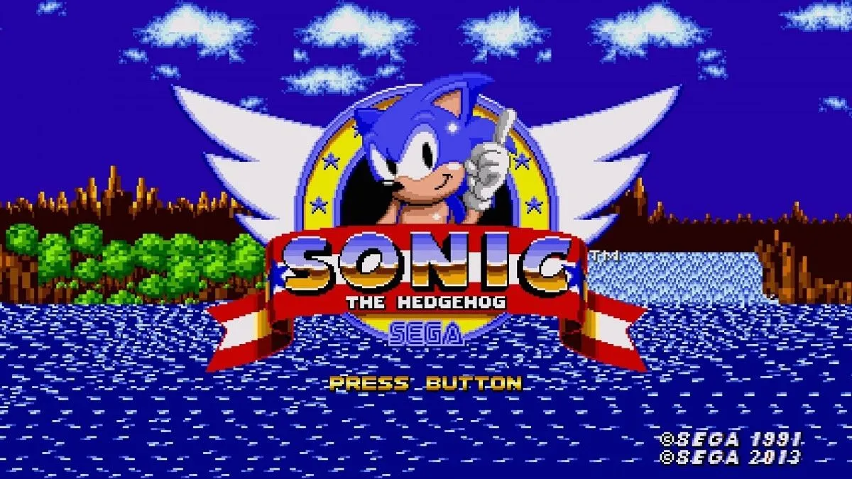 Màn hình tiêu đề game Sonic the Hedgehog trên Sega Genesis với biểu tượng của Sega Forever