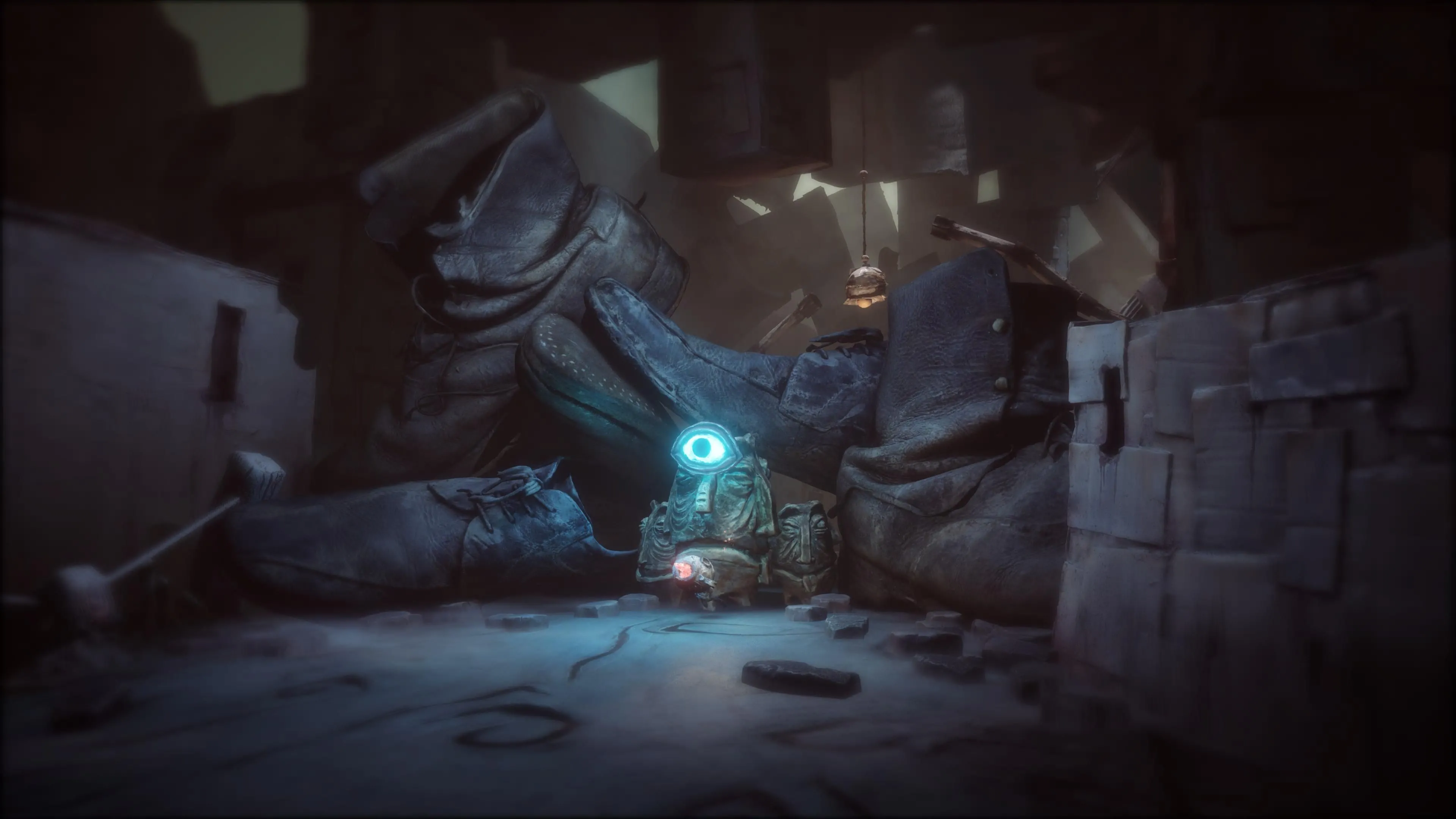 Màn hình tối đen khi The Burnt One nhắm mắt, tập trung vào âm thanh