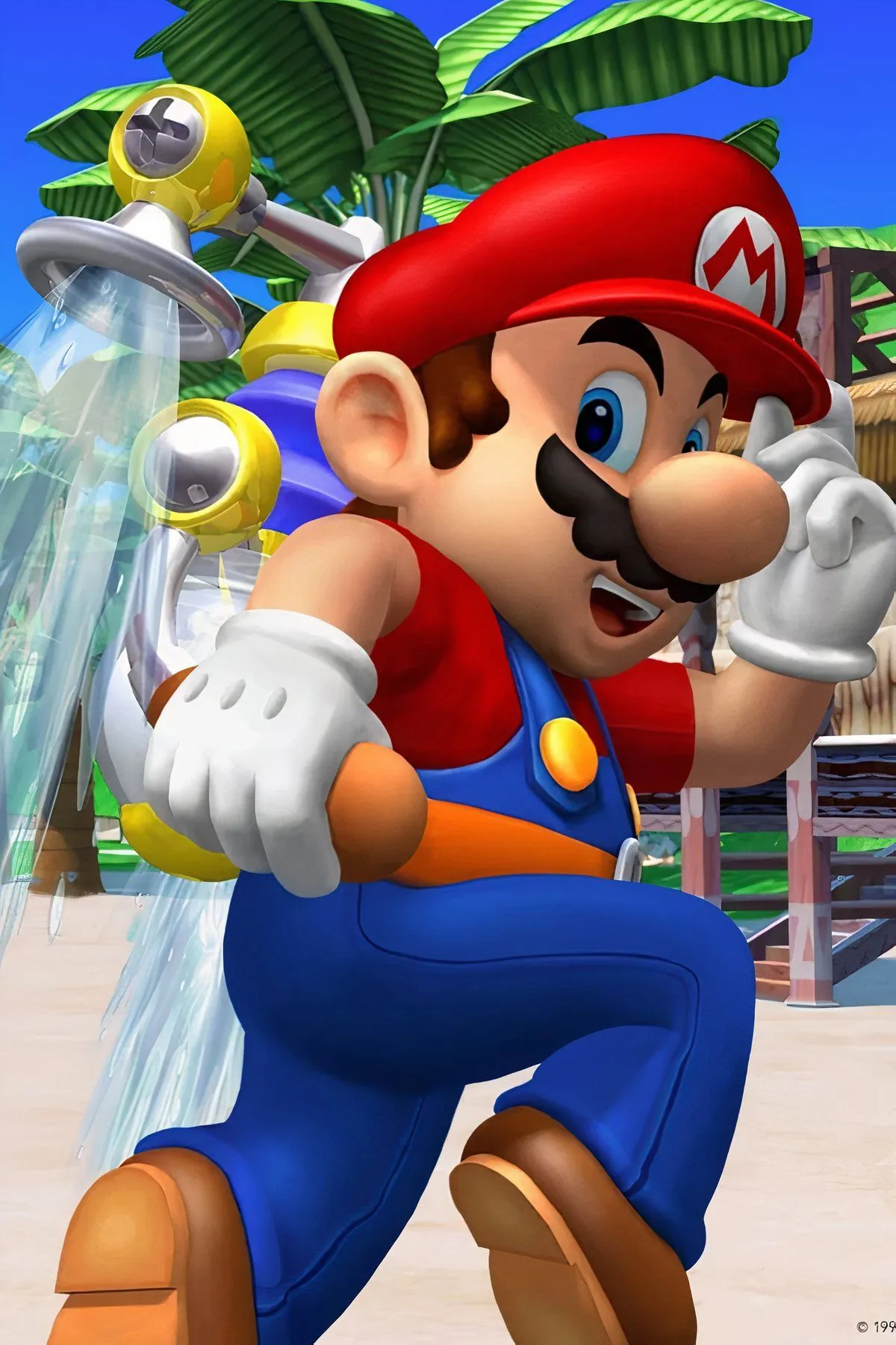 Mario sử dụng FLUDD trong môi trường nhiệt đới của Super Mario Sunshine