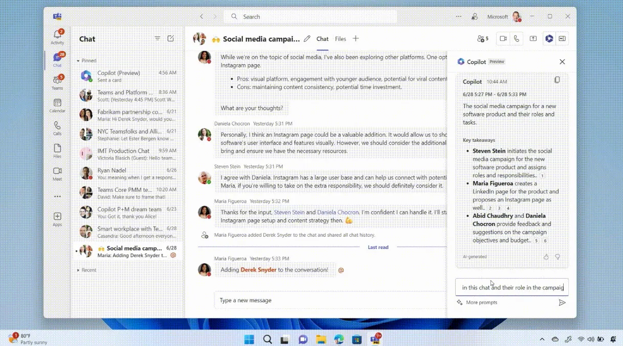 Microsoft Copilot hỗ trợ lọc tin nhắn và tìm kiếm chính xác trong giao diện Teams