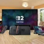 Mô hình console Nintendo Switch 2 đa năng ở chế độ cầm tay, tabletop và kết nối TV