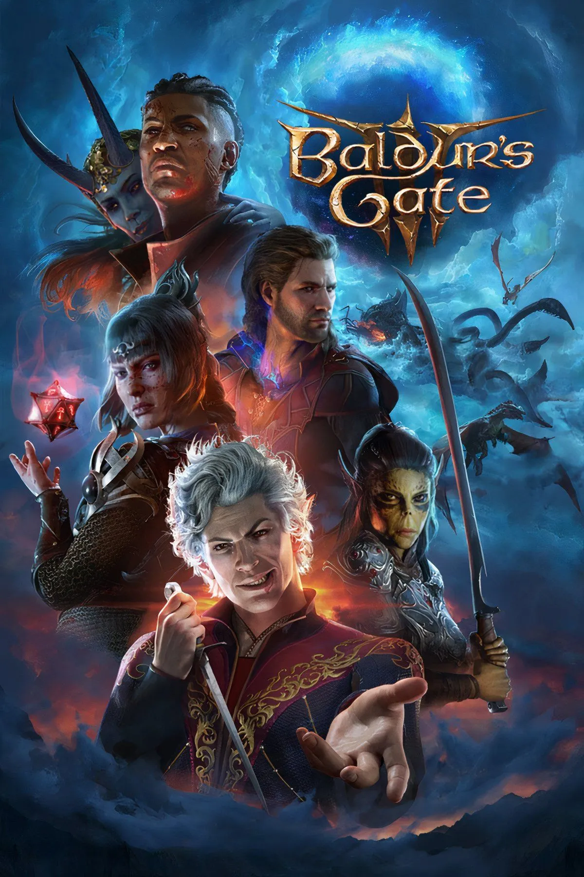 Một cảnh quan tuyệt đẹp trong game Baldur's Gate 3 với các nhân vật và kiến trúc giả tưởng