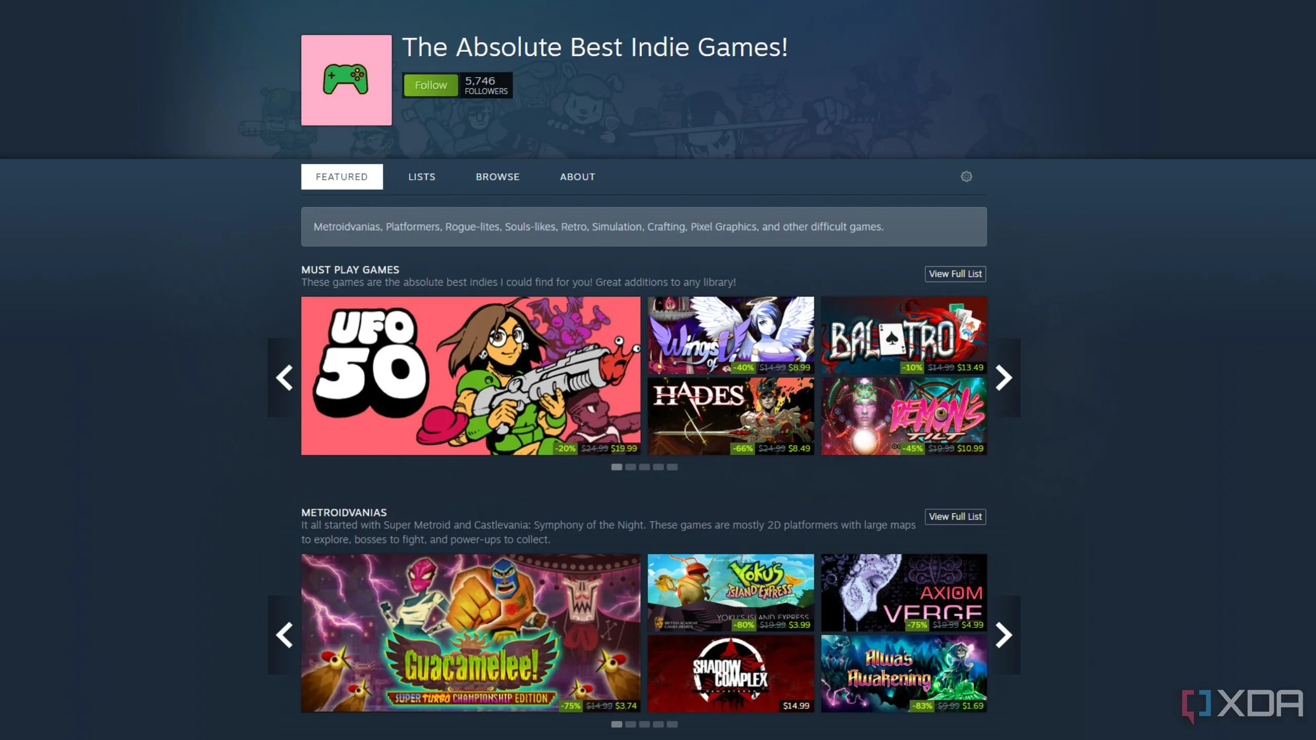 Một danh sách các tựa game indie nổi bật trên Steam, cho thấy sự phát triển mạnh mẽ của game indie trên nền tảng số.