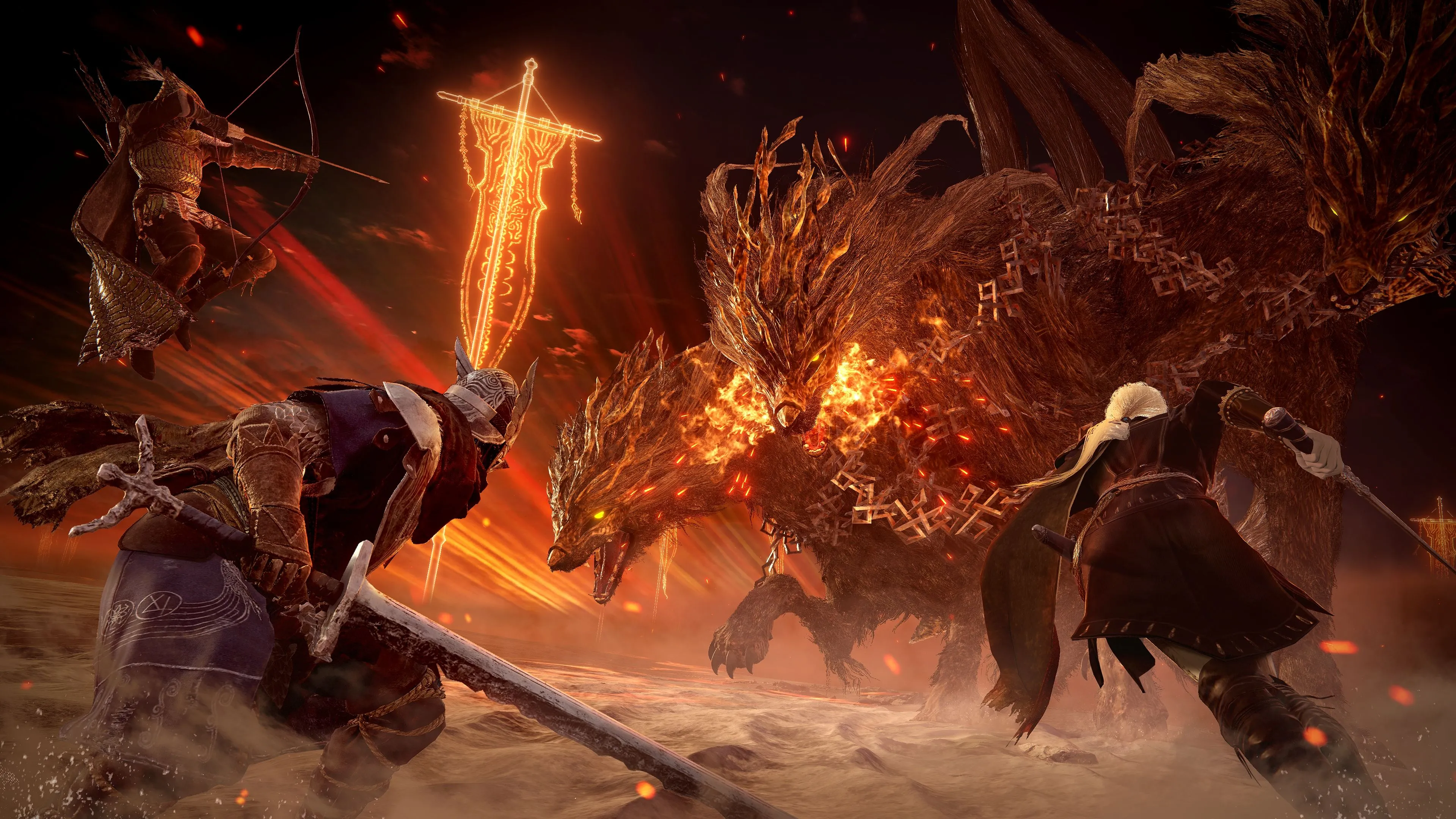 Một nhóm anh hùng chiến đấu với quái vật trong game Elden Ring Nightreign