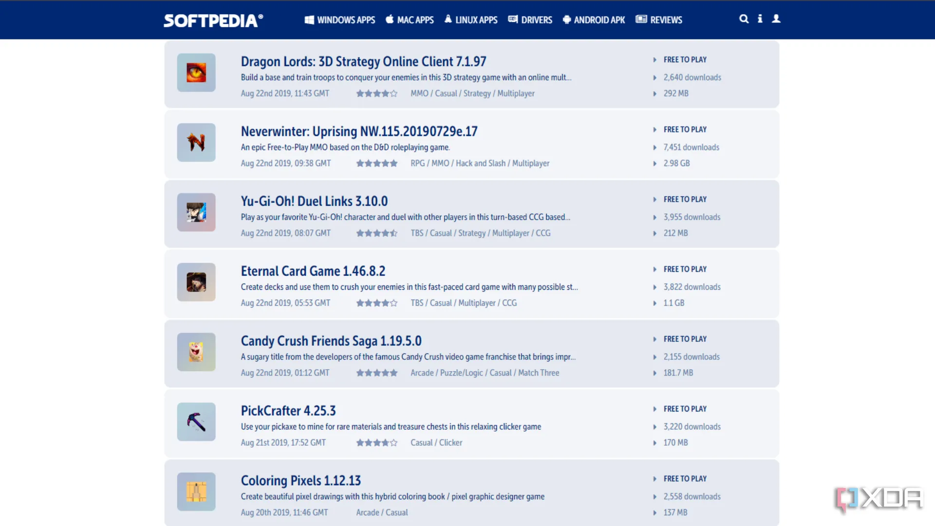 Mục game miễn phí trên Softpedia với nhiều thể loại