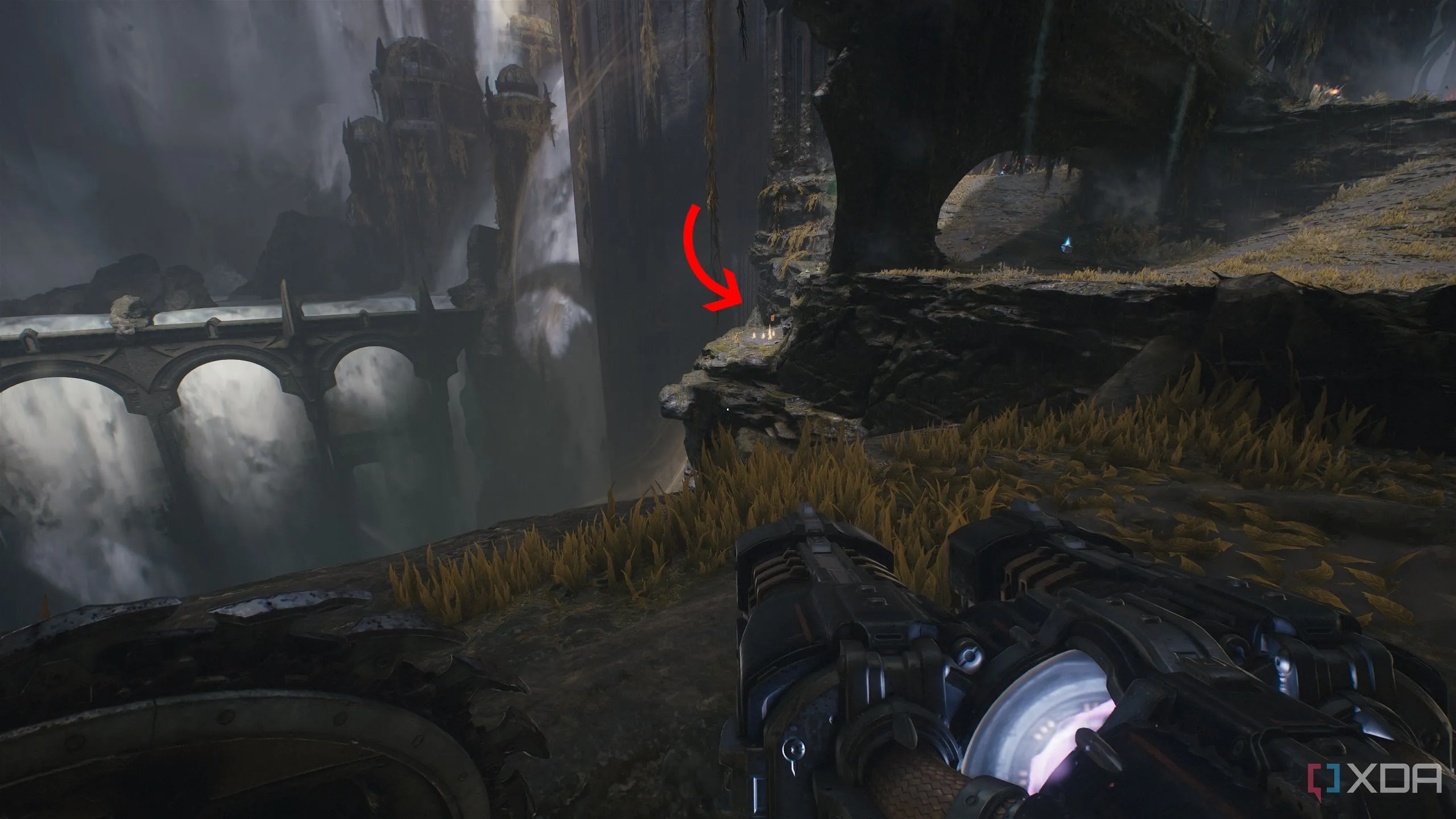 Mũi tên chỉ đến Trang Codex và thêm thỏi vàng ở xa trong Chương 14 Doom The Dark Ages.