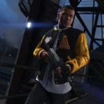 Nhân vật game Grand Theft Auto đứng trên đường phố đêm, hình ảnh minh họa cho thông báo về ngày phát hành GTA 6 của Rockstar Games