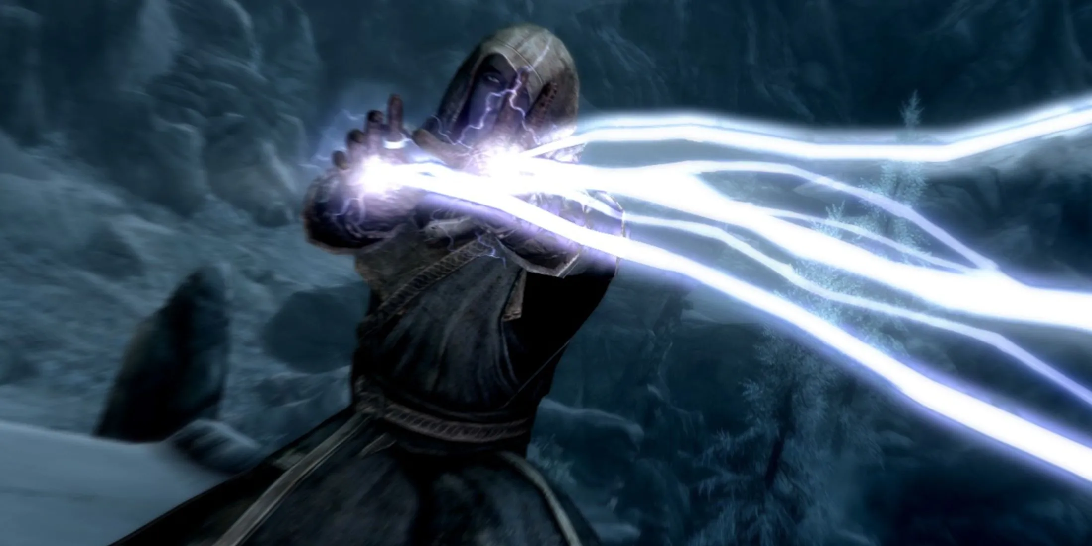 Nhân vật pháp sư sử dụng phép thuật trong Skyrim