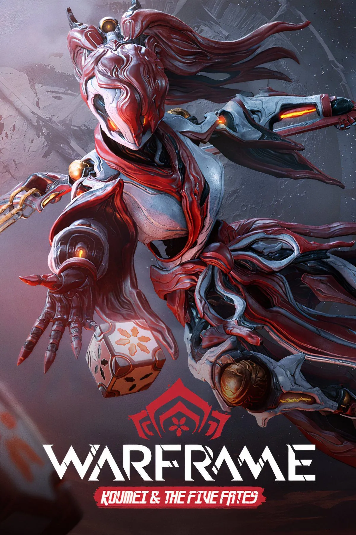 Nhân vật Warframe với bộ giáp công nghệ cao đang đối đầu kẻ thù trong bối cảnh viễn tưởng