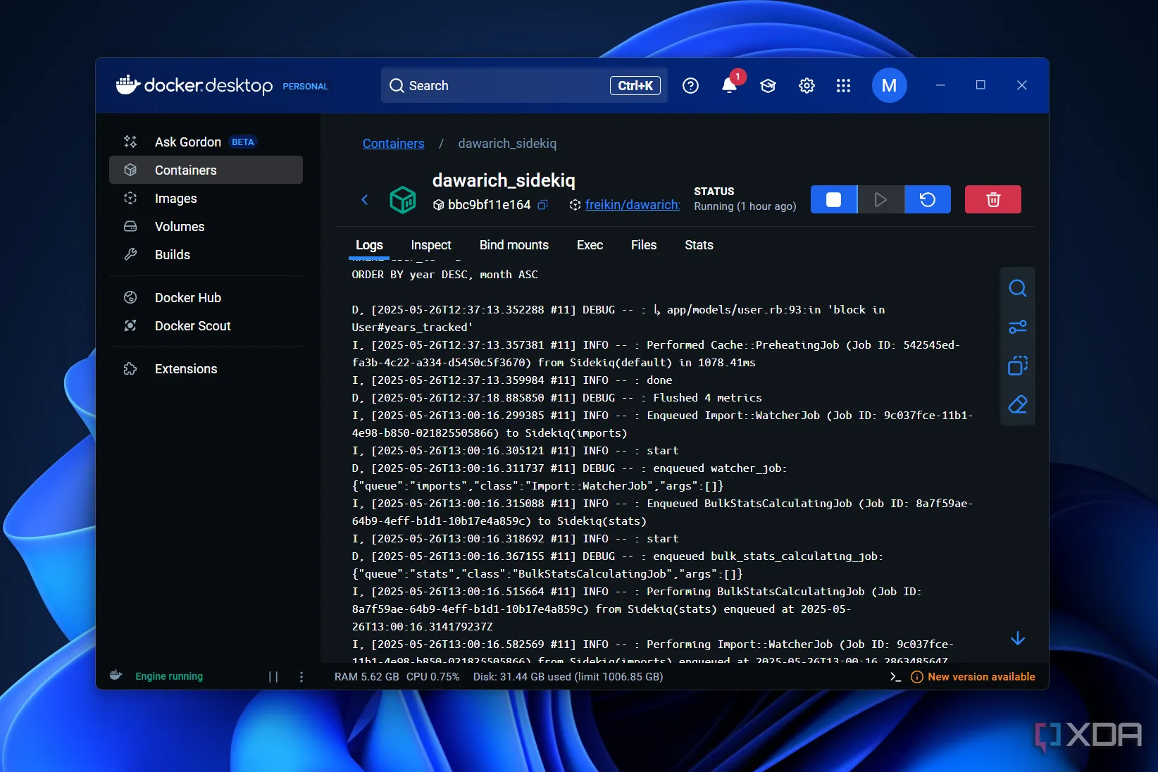 Nhật ký (logs) của một Docker container, cho thấy thông tin cần thiết để khắc phục sự cố hiệu quả.
