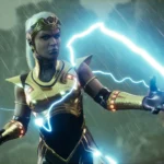 Nữ anh hùng Storm sử dụng năng lực đột biến trong tựa game chiến thuật Marvel's Midnight Suns với trang phục đặc trưng.