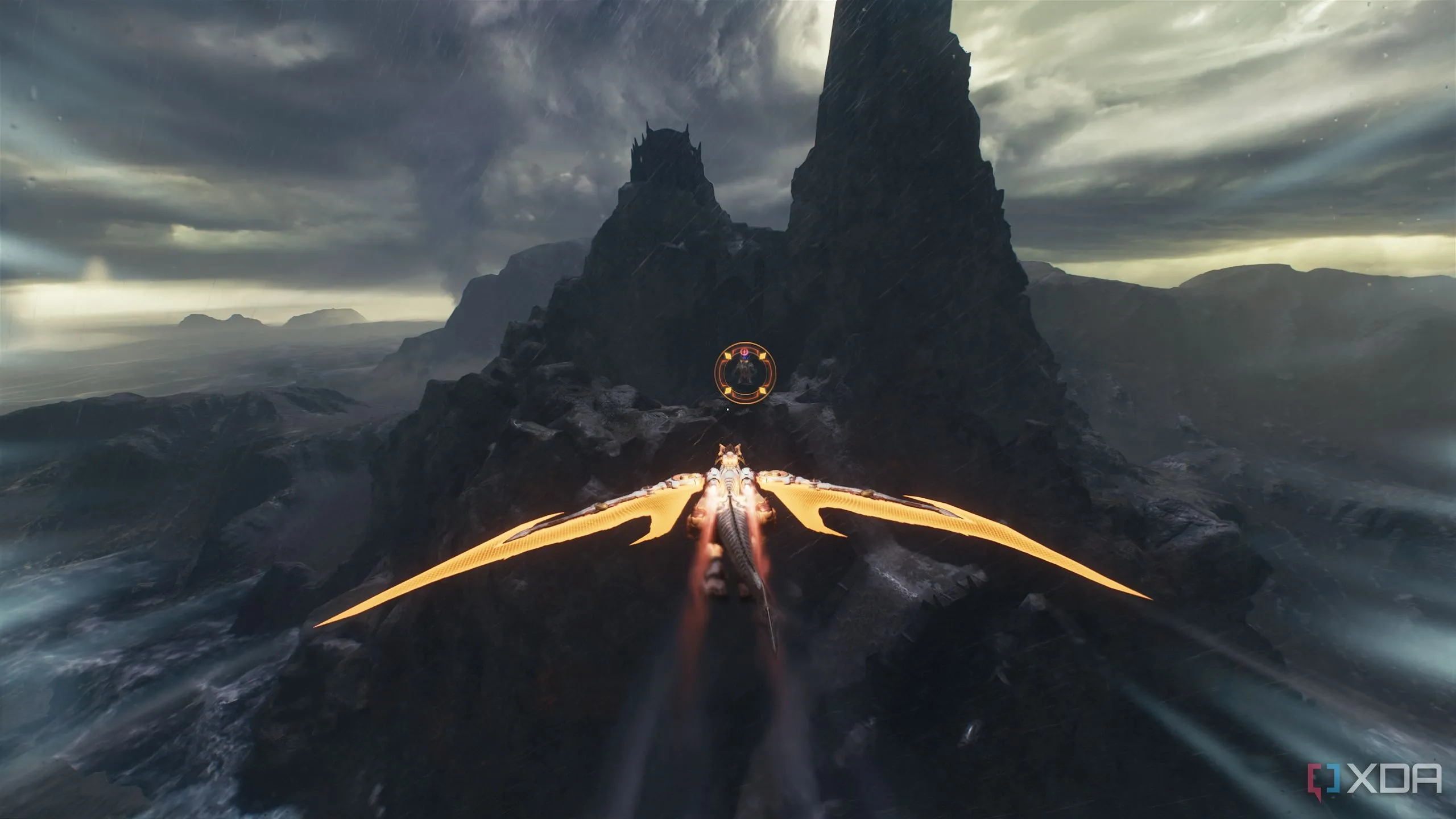 Rồng Serrat chiến đấu với quỷ Titan trên ngọn núi đá trong Chương 14 Doom The Dark Ages.