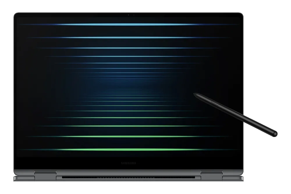 Samsung Galaxy Book5 Pro 360 màu đen sang trọng với màn hình AMOLED sắc nét và thiết kế xoay gập 360 độ đa năng