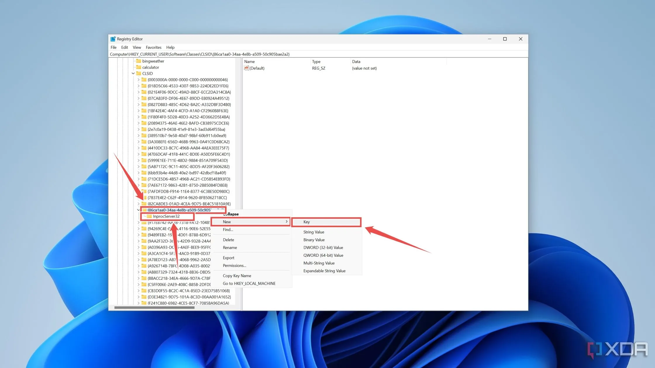 Tạo khóa con InprocServer32 trong Registry Editor để hoàn tất việc khôi phục menu ngữ cảnh Windows 10