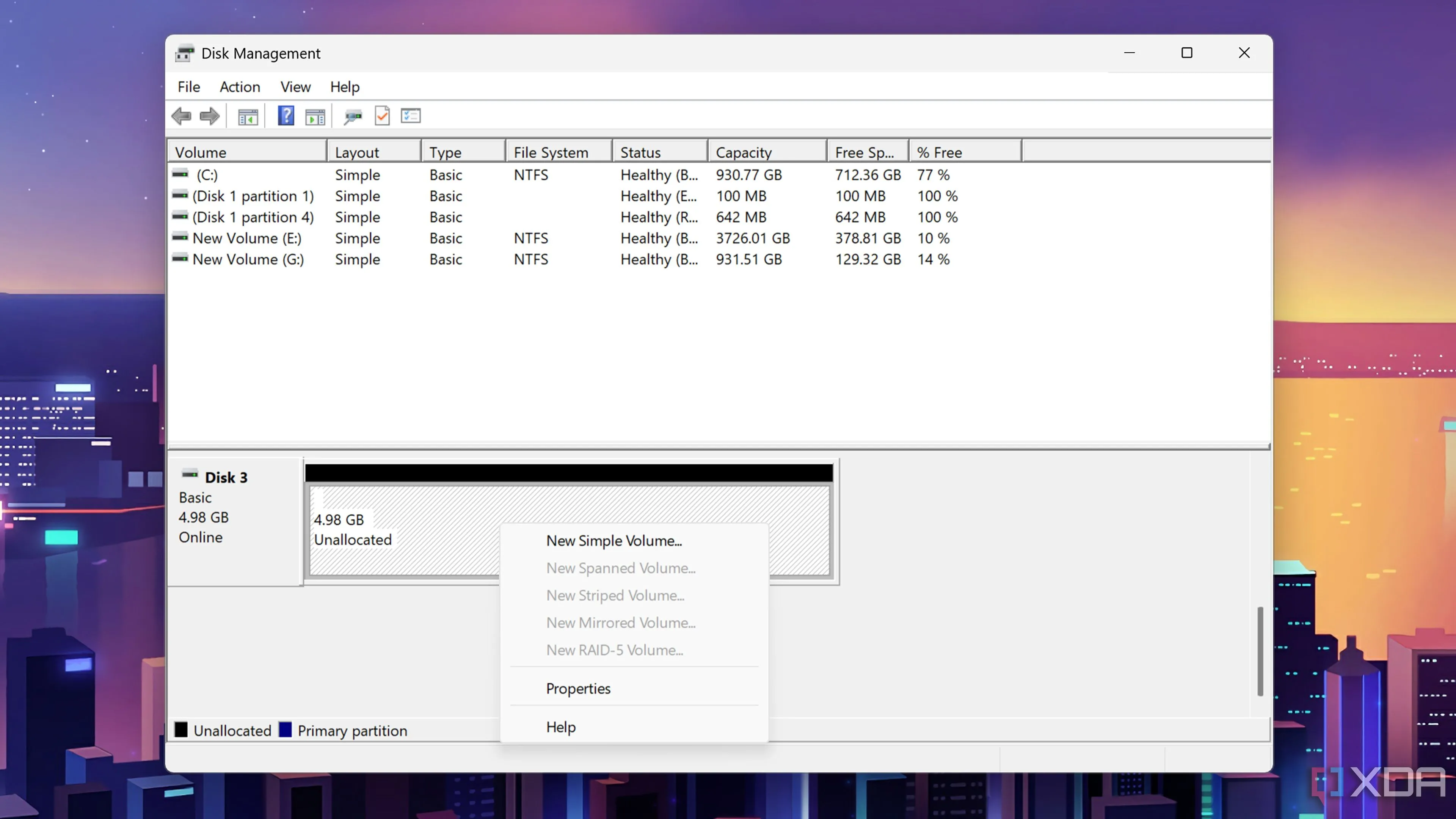 Tạo Simple Volume cho ổ đĩa iSCSI đã kết nối trong Disk Management của Windows, sẵn sàng để định dạng và sử dụng