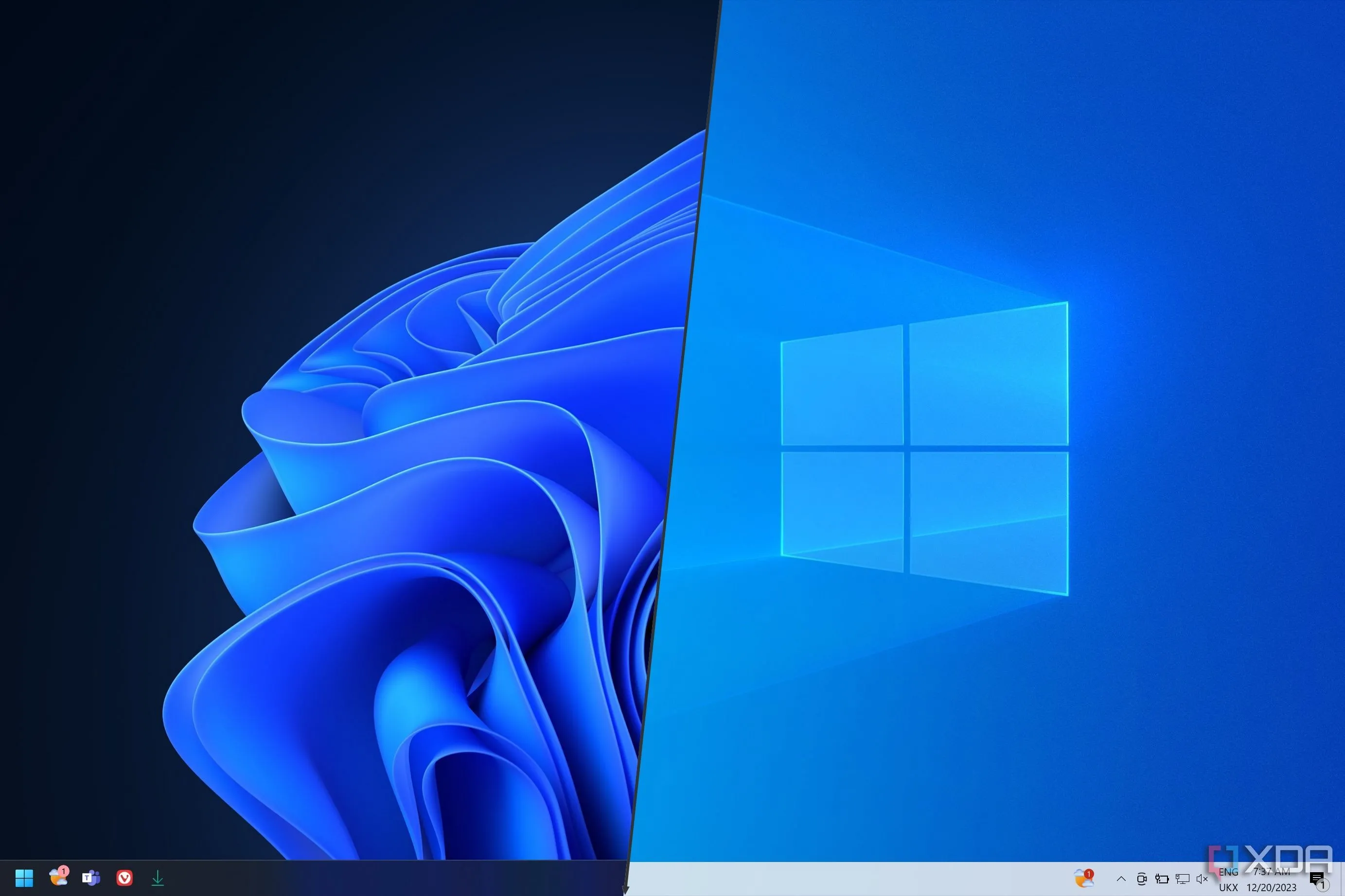 Thanh tác vụ Windows 10 và Windows 11 minh họa sự thay đổi hiển thị đồng hồ