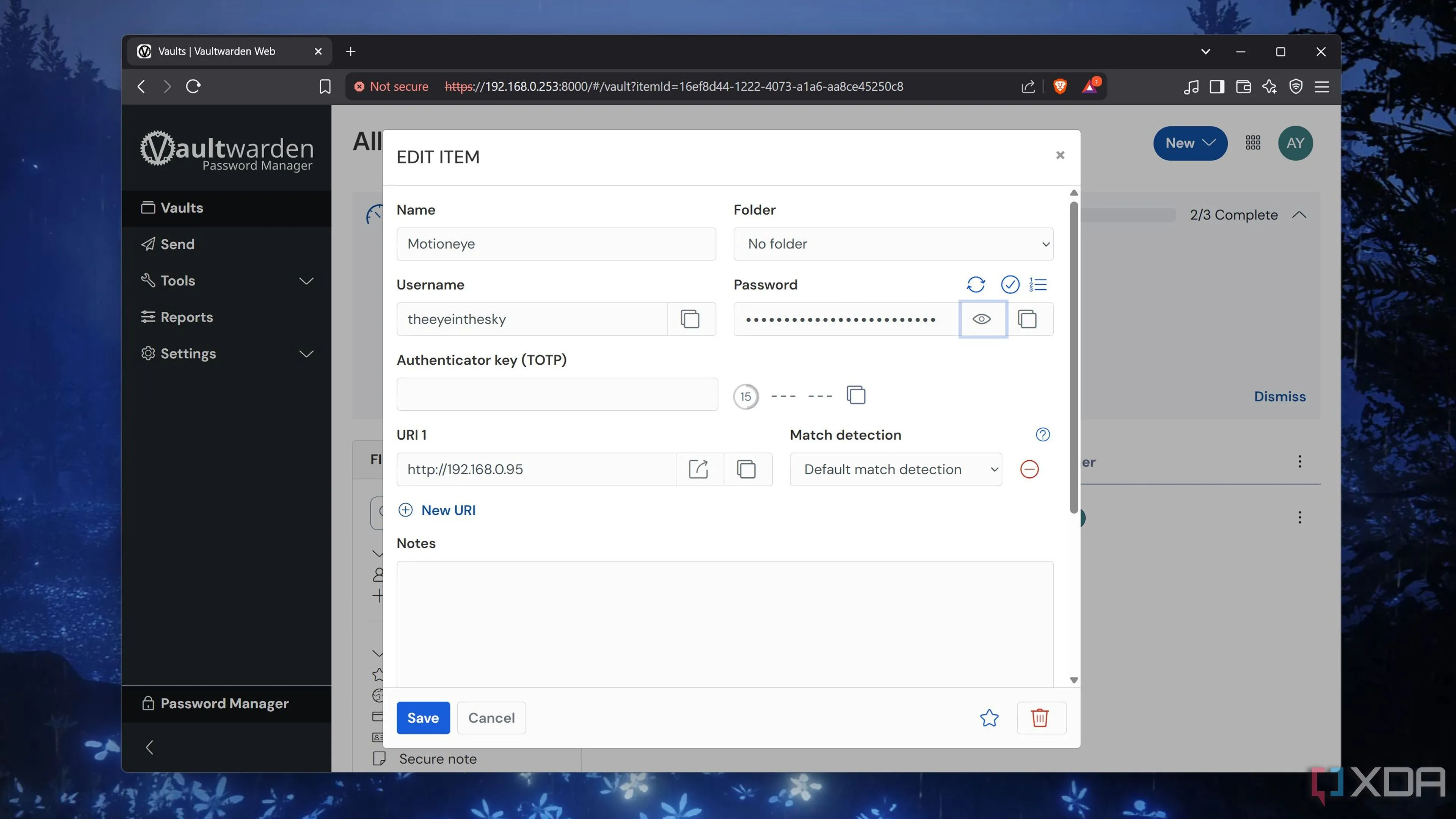 Thêm mật khẩu mới vào Vaultwarden thông qua giao diện web