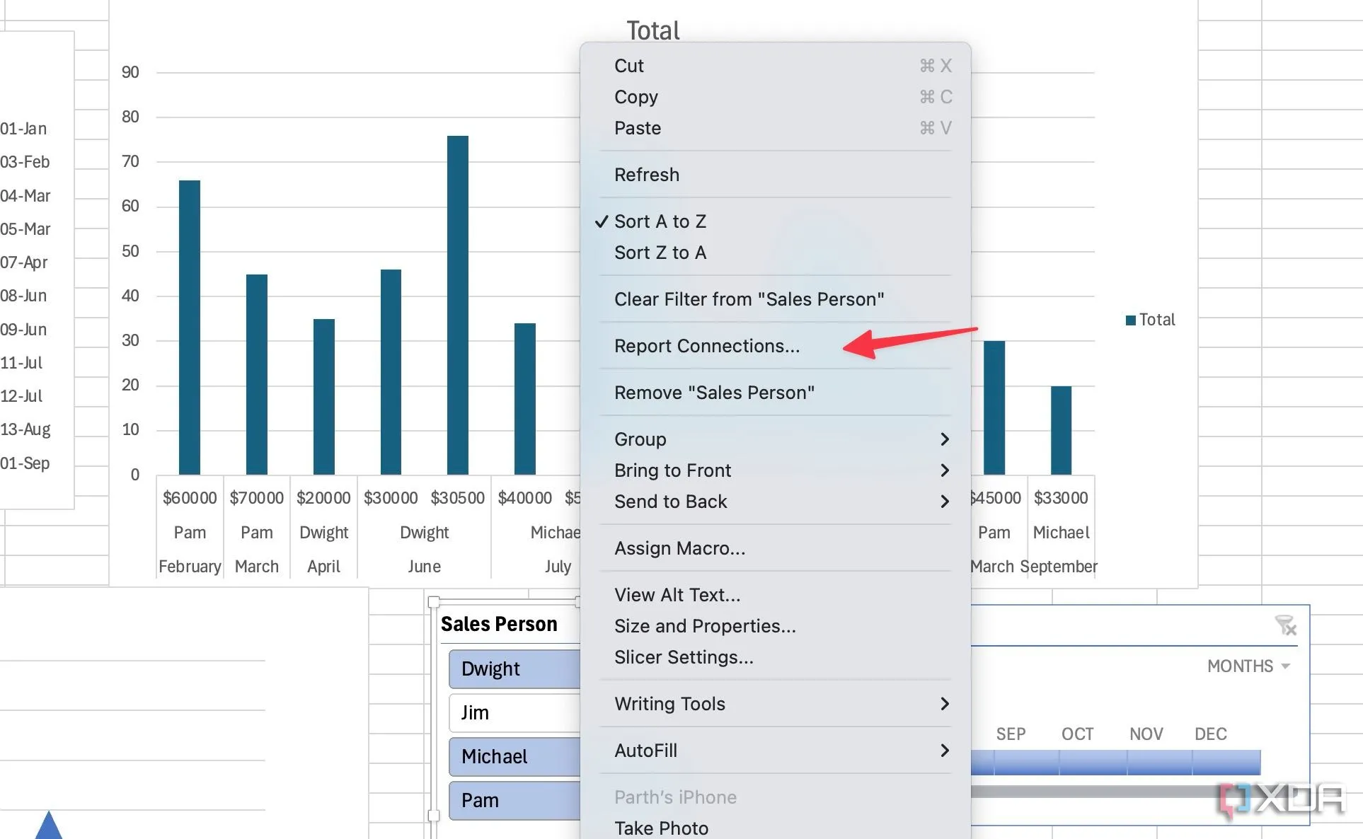 Thiết lập Report Connections để kết nối Slicer với các PivotTable khác