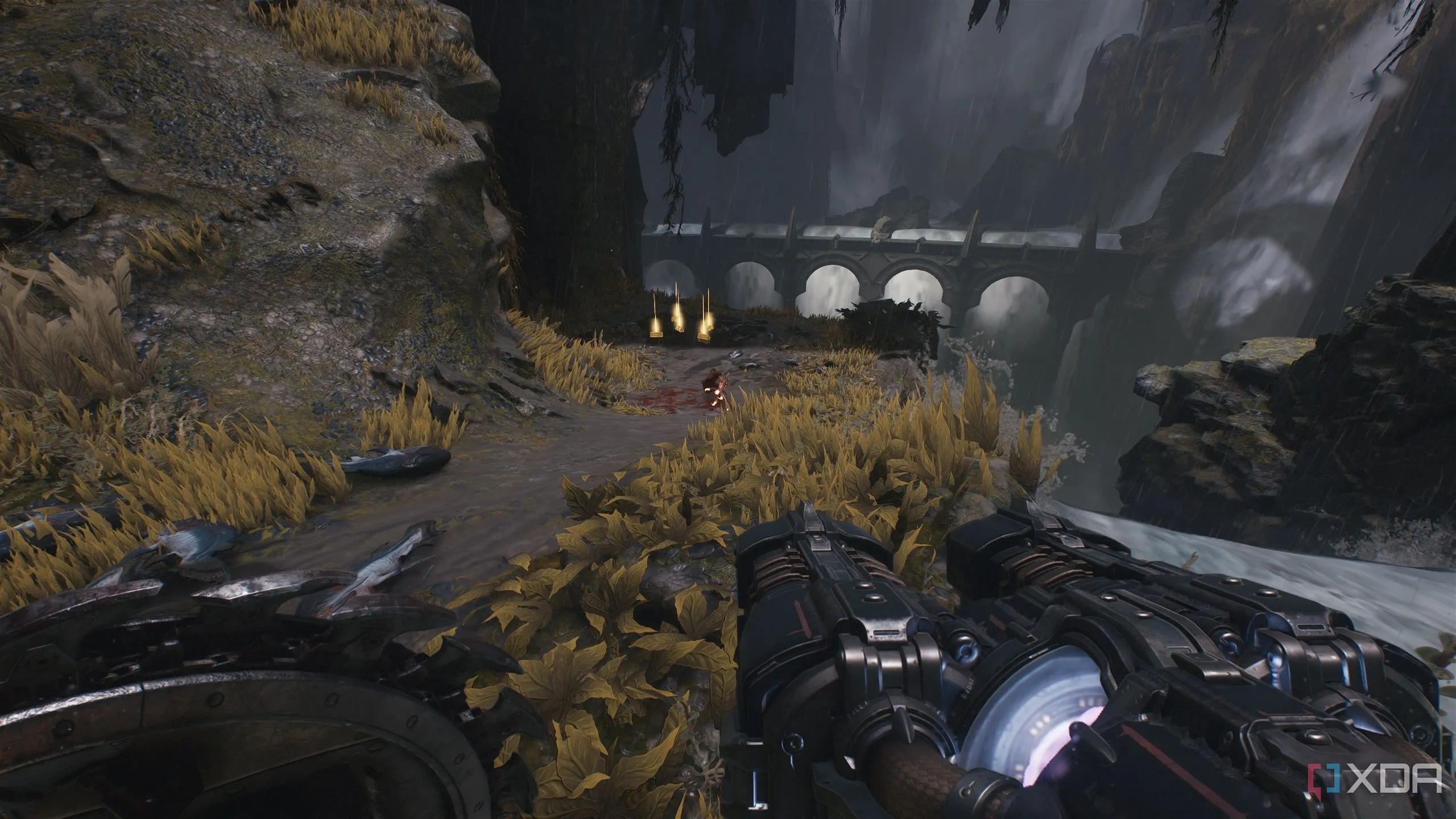 Thỏi vàng nằm cạnh một thác nước trong Chương 14 Doom The Dark Ages.