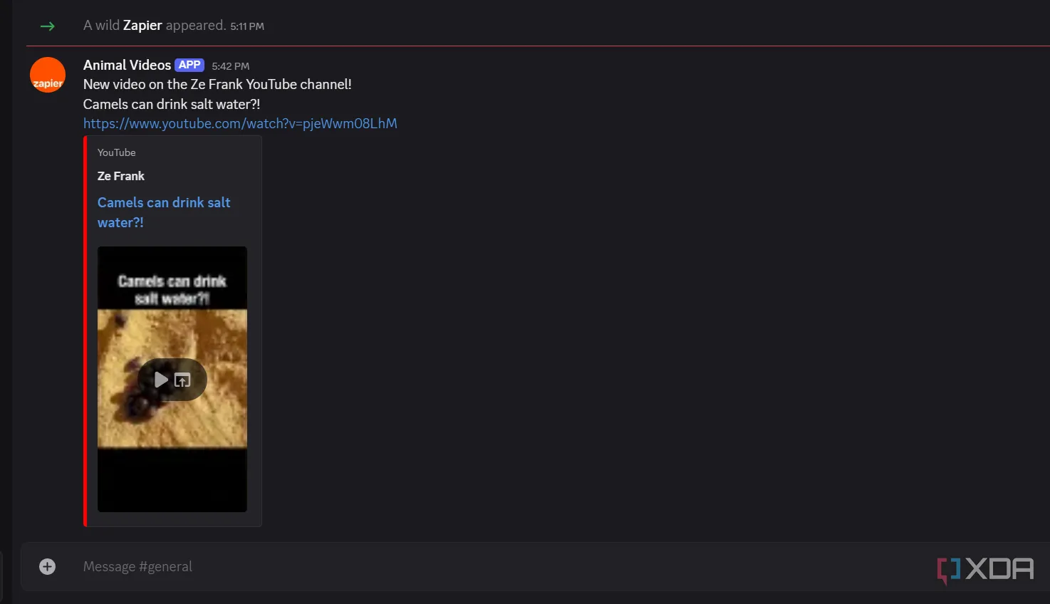 Thông báo video YouTube mới của Ze Frank được gửi đến Discord qua Zapier