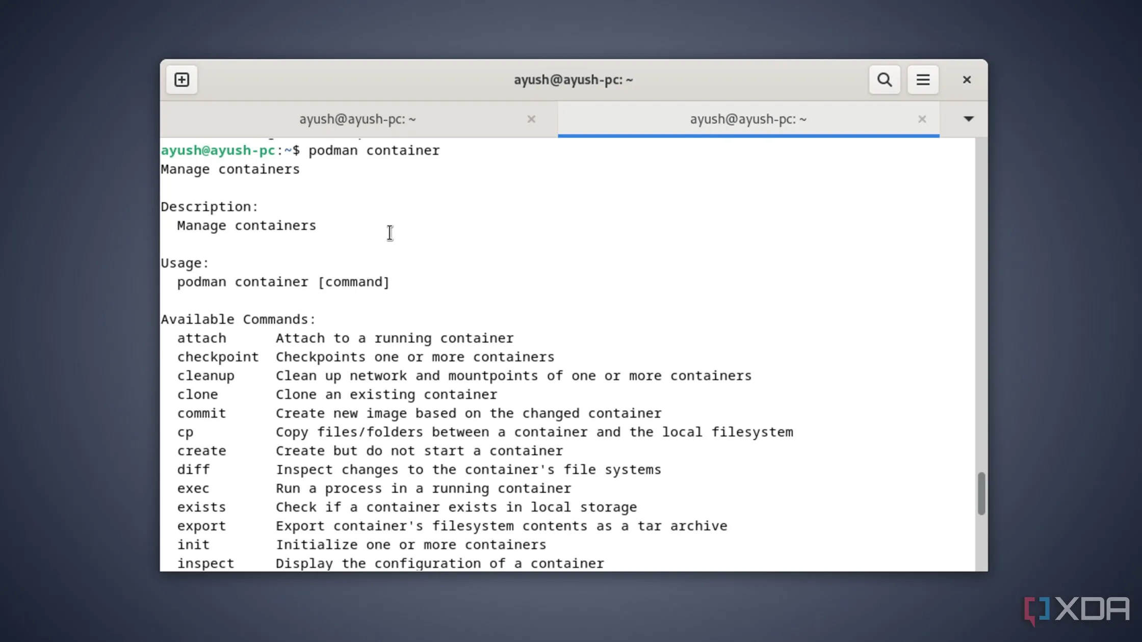 Thực thi lệnh podman container trong terminal Linux, chứng minh khả năng tích hợp Systemd và quản lý hệ thống