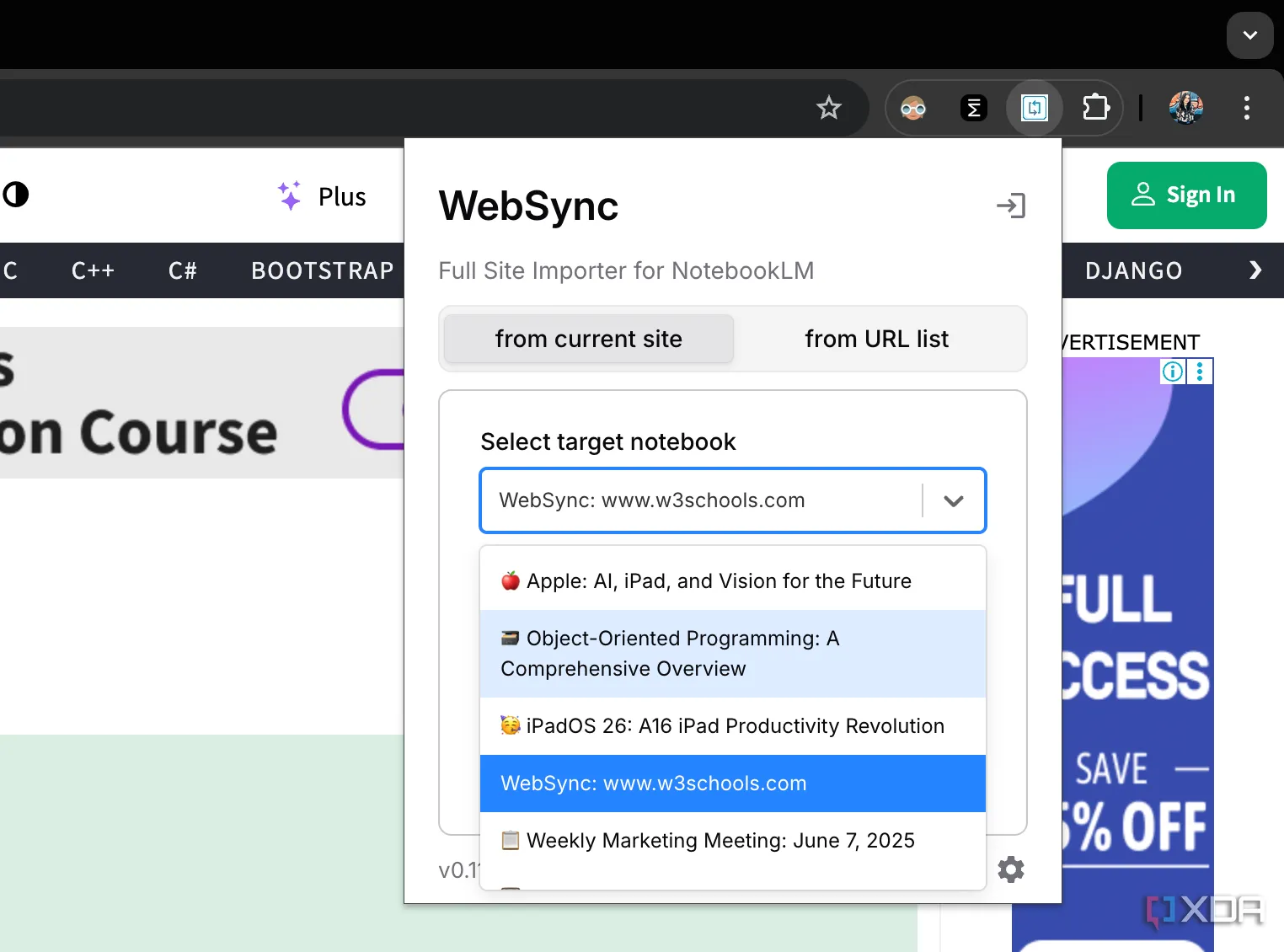 Tiện ích mở rộng WebSync hỗ trợ quản lý và nhập nguồn cho NotebookLM