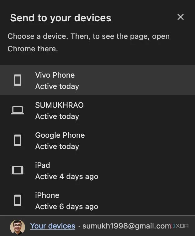Tính năng &quot;Gửi tới thiết bị của bạn&quot; trong trình duyệt Chrome, giúp chia sẻ tab giữa Android và Mac